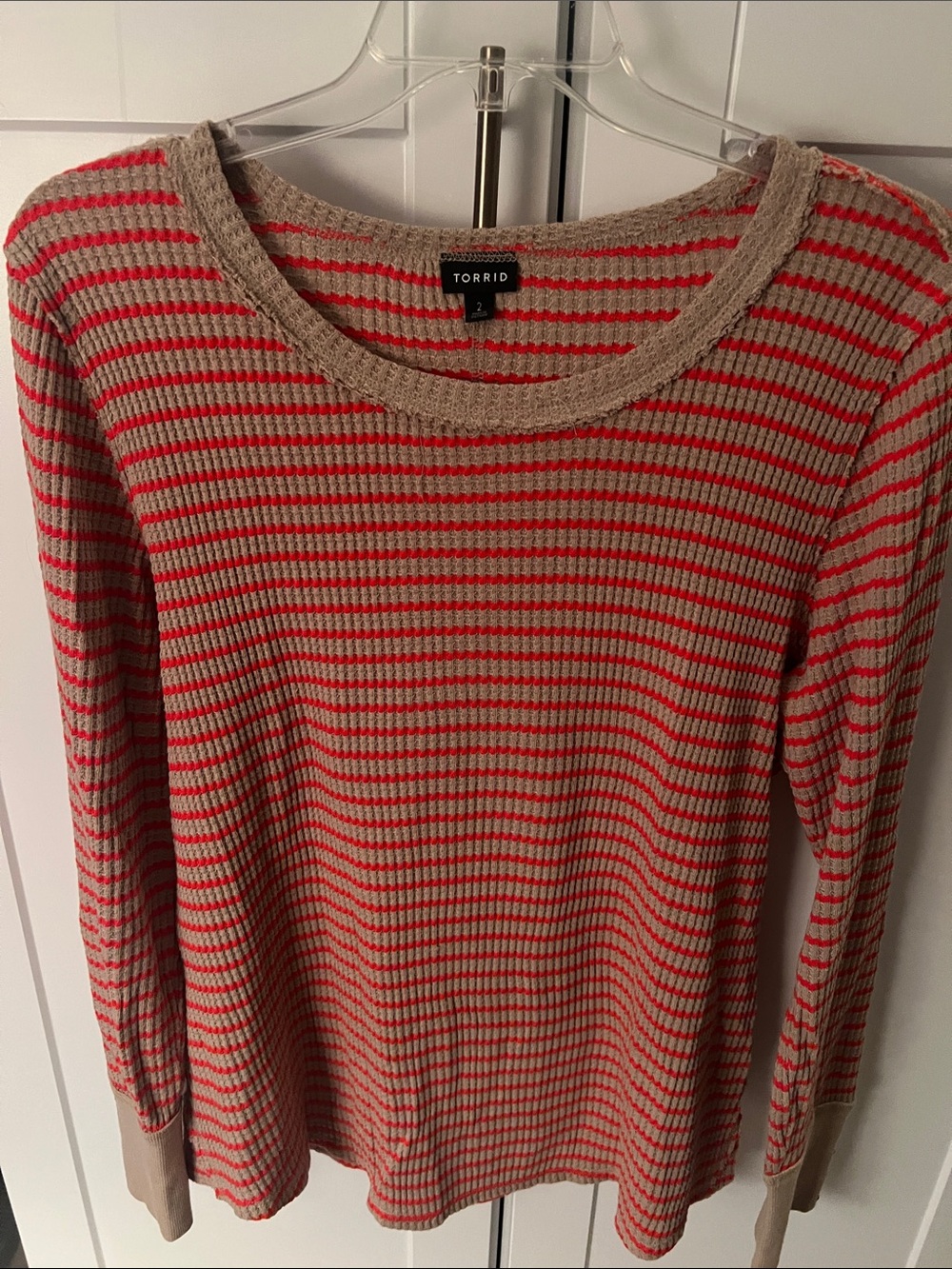 torrid Beige and Coral Ribbed Scoop Neck Sweater